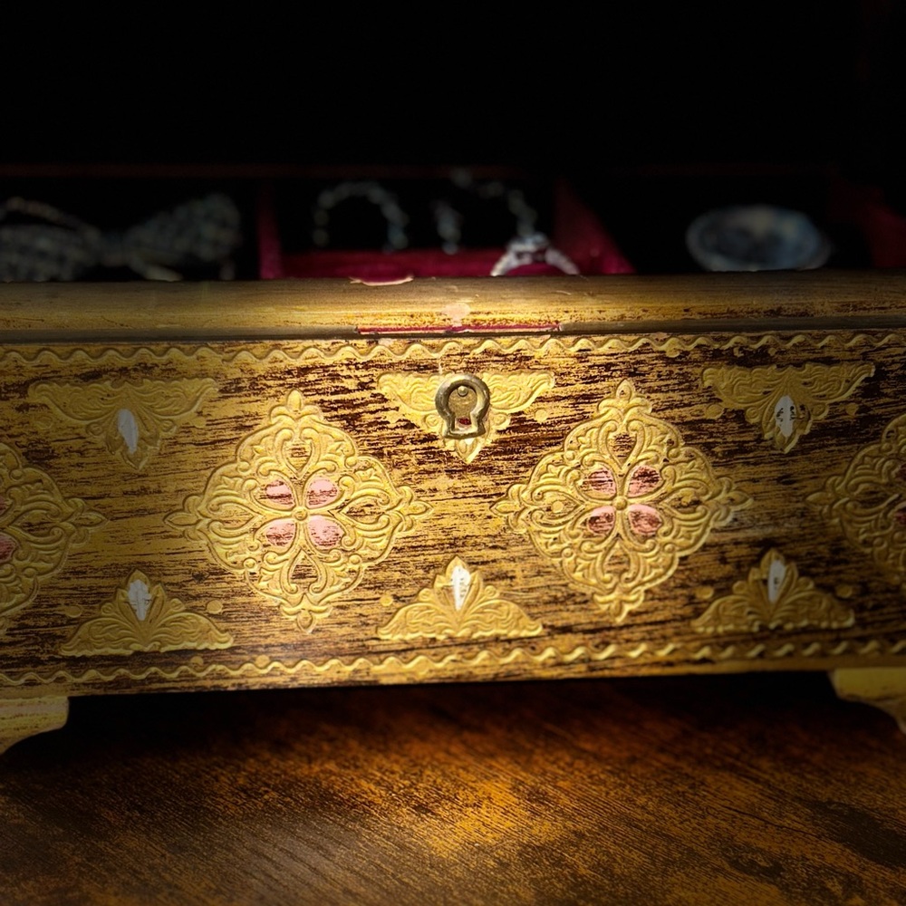 Antique Italian Gold / Pink Jewelry Box